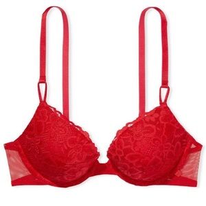 Victoria’s Secret Lacie Tee Push-up Bra Size 38C Lipstick Red Mesh Back 36009462